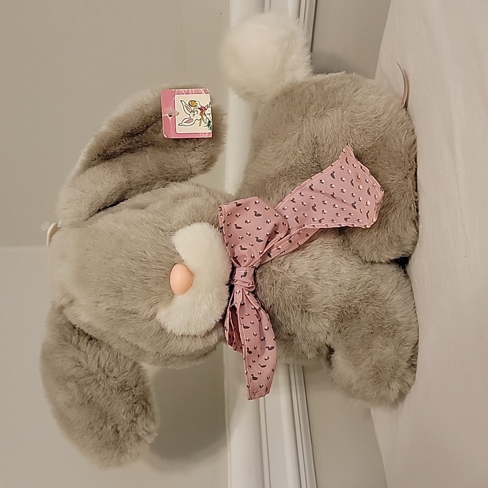 Vintage DanDee Gray Bunny with Pink Bow